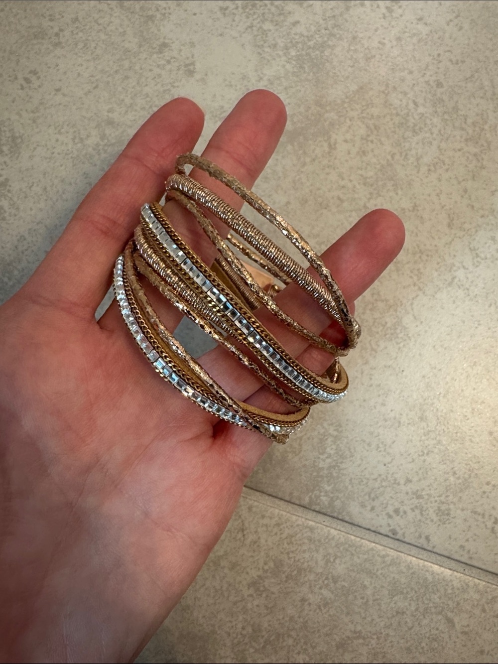Layered Gold and Silver Rhinestone Wrap Bracelet